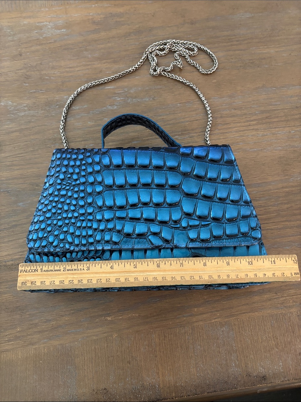 Geir Ness Croc-Embossed Mini Top-Handle Crossbody Bag in Blue